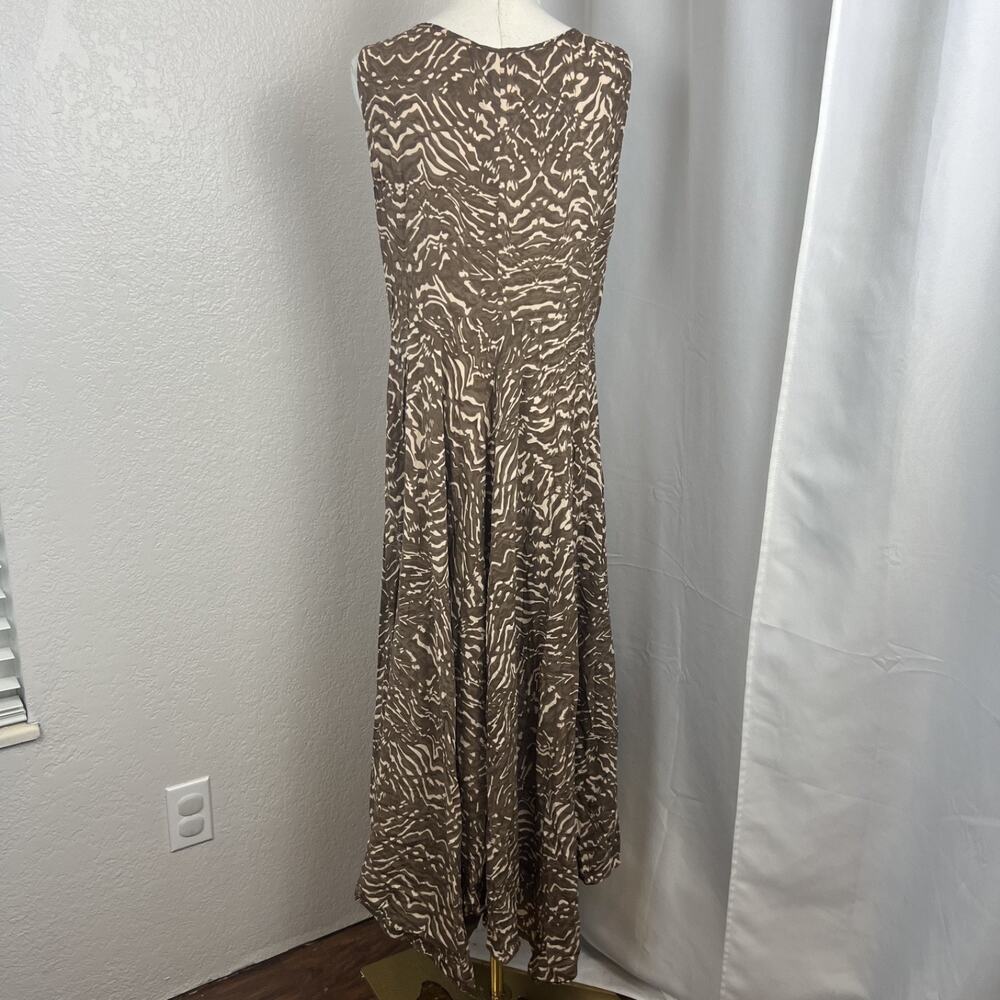 Sundance Dress Womens 12 Brown Animal Print Midi Handkerchief Hem Boho‎ Safari - Picture 5 of 10